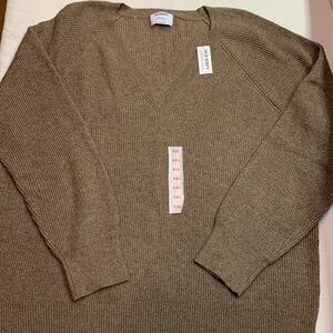 Granola Grunge Brown Ribbed V-Neck Knit Pullover Sweater XXL Tall NWT